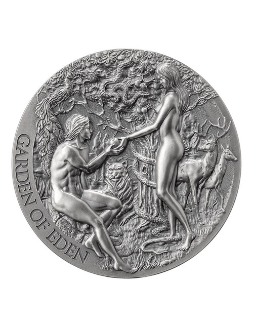 Mint XXI The Garden of Eden Bible Stories 2 oz Antique finish Silver Coin Cameroon 2023 