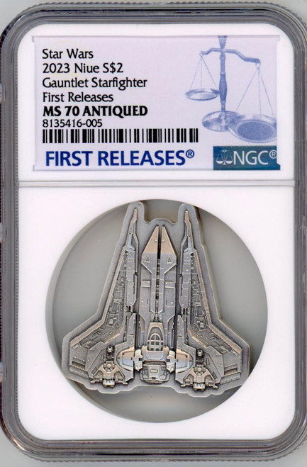 Star Wars Mandalorian Bo Katan's Gauntlet Starfighter 1oz Silver Coin NGC 70 FR