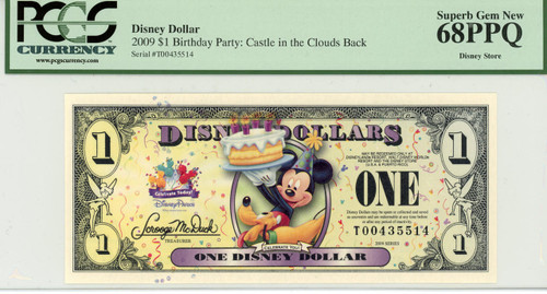 2009 $1 Disney Dollar Mickey & Pluto PCGS 68 PPQ (DIS152)