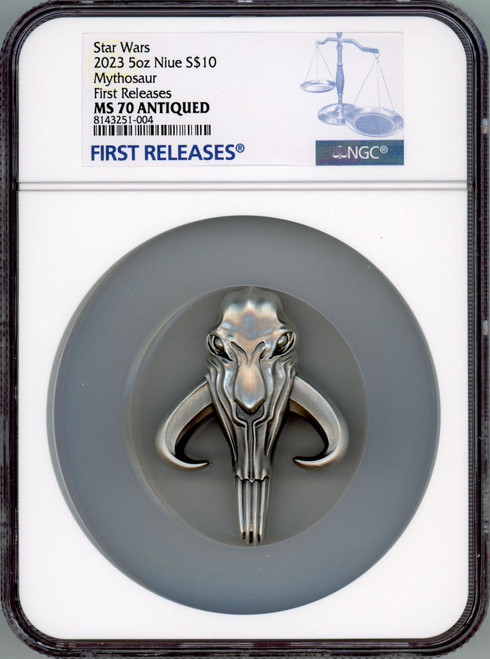 Star Wars™ 2023 Niue 5 oz Silver $10 Star Wars Mandalorian Mythosaur Head NGC 70 FR 
