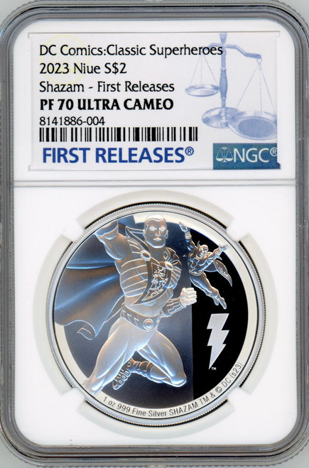 DC Comics 2023 Niue DC Comics Classic Shazam 1oz Silver Proof Coin NGC 70 FR  DC Comics 2023 Niue DC Comics Classic Shazam 1oz Silver Proof Coin NGC 70 FR