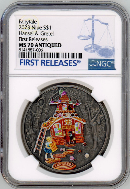 Mint of Gdansk Hansel  and Gretal Fairy Tales 1 Oz Silver Coin 1$ Niue 2023 NGC 70 FR  Mint of Gdansk Hansel  and Gretal Fairy Tales 1 Oz Silver Coin 1$ Niue 2023 NGC 70 FR