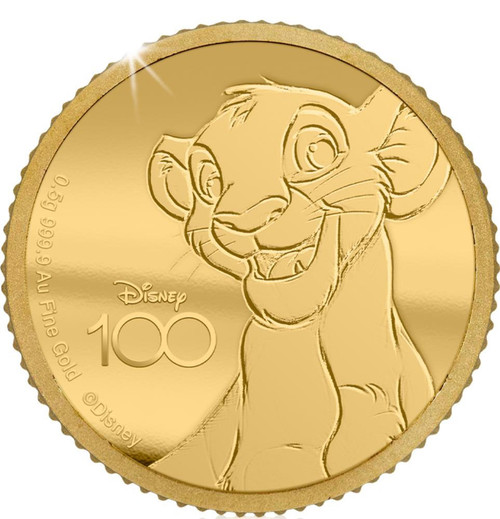 LION KING Simba Disney 100 Magical Years 0.5g Gold Coin 10$ Solomon Islands 2023