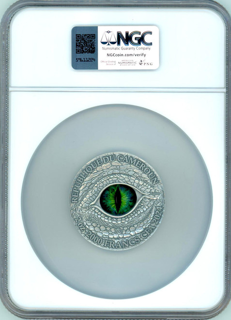 Mint XXI 2024 Cameroon Dragonology Oriental Lung 2 oz Silver Antiqued HR Coin NGC 70FR 