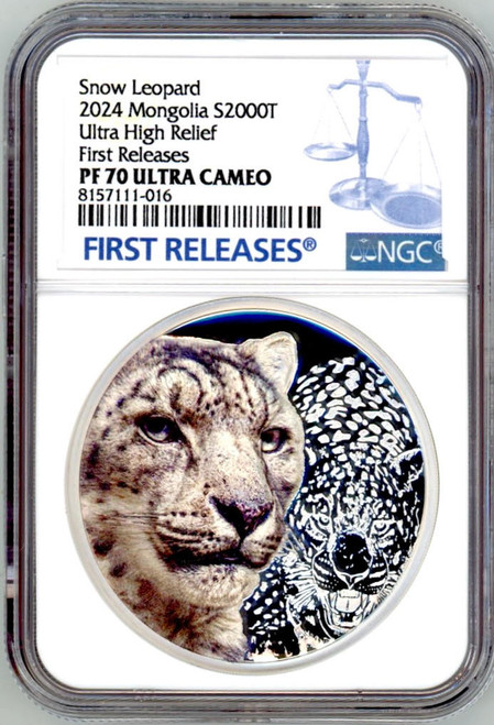 CIT Coin Invest AG Snow Leopard Wild Mongolia 3 Oz Silver Coin 2000T Mongolia 2024 NGC 70 FR  CIT Coin Invest AG Snow Leopard Wild Mongolia 3 Oz Silver Coin 2000T Mongolia 2024 NGC 70 FR