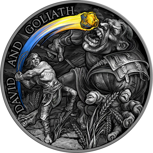 2022 Republic Of Ghana David And Goliath 2oz Antique Finish Silver Coin
