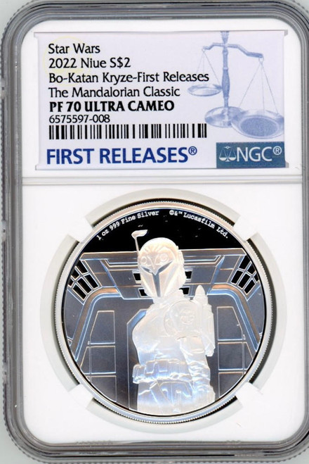 Star Wars™ 2022 1oz The Mandalorian Classic Bo Katan Kryze Silver Proof Coin NGC 70 FR  Star Wars™ 2022 1oz The Mandalorian Classic Bo Katan Kryze Silver Proof Coin NGC 70 FR