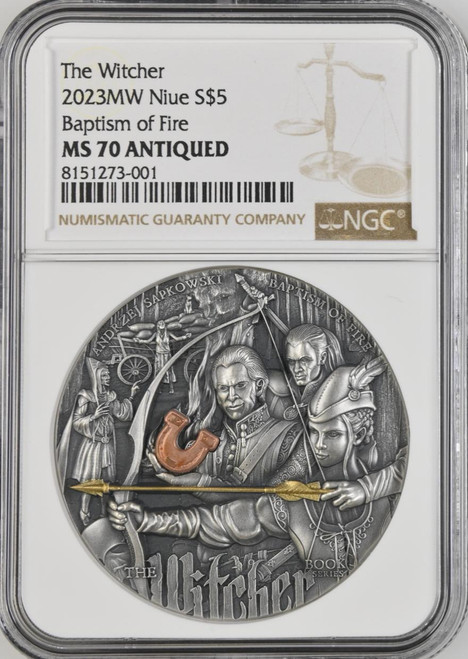 Mint of Gdansk 2023 Niue The Witcher Book Series Baptism of Fire 2oz NGC 70 Silver Coin 