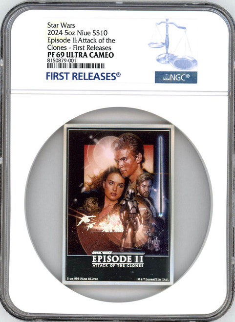 Star Wars™ Rare 2024 Niue Star Wars Attack of the Clones 5 oz Silver Poster Coin NGC 69 FR 