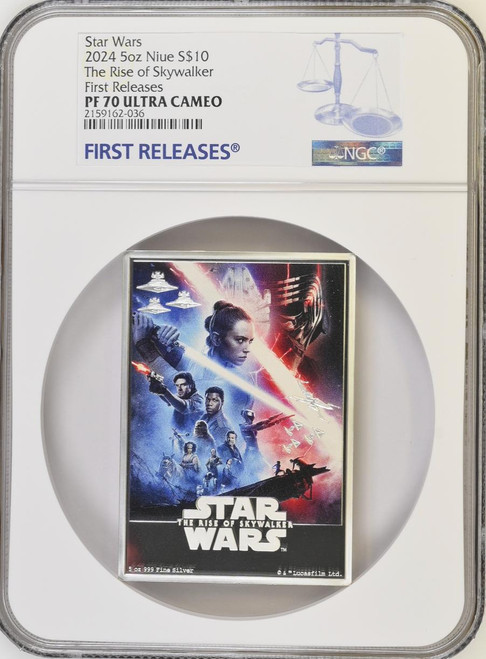 Star Wars™ Star Wars The Rise of Skywalker 2024 $10 5Oz Silver Poster Coin Niue NGC 70 FR  Star Wars™ Star Wars The Rise of Skywalker 2024 $10 5Oz Silver Poster Coin Niue NGC 70 FR