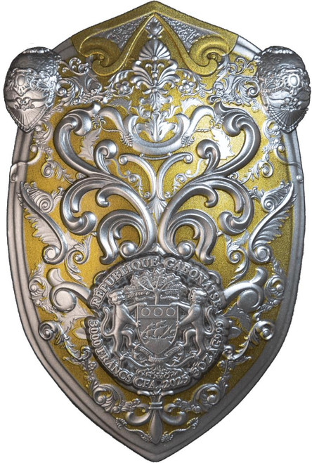 GOLD VILLAGE 2025 Shield Perseus 3 oz Silver Colorized Coin Republic of Gabon Mint Sealed 