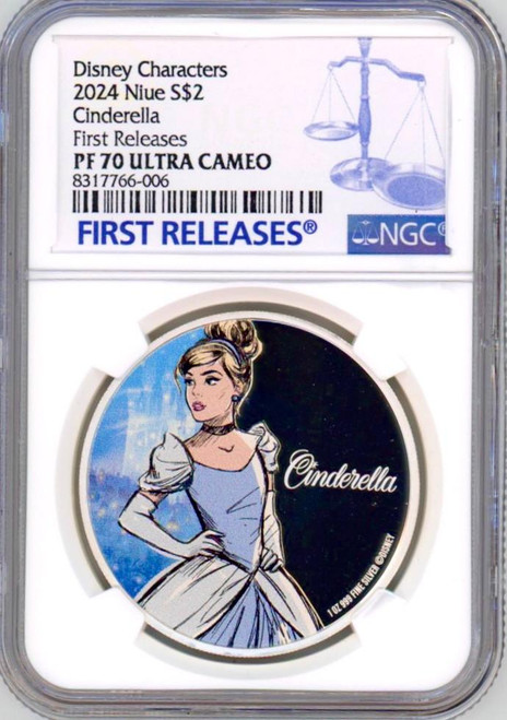 2024 Niue Disney Cinderella 1oz Colorized Silver Proof Coin NGC 70 FR
