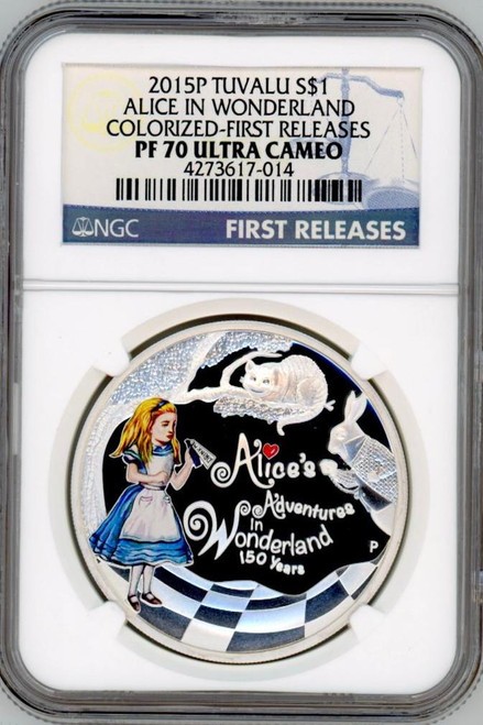 Disney 2015 150th Ann. Alice's Adventures in Wonderland 1 oz Silver $1 coin NGC PF70 FR  Disney 2015 150th Ann. Alice's Adventures in Wonderland 1 oz Silver $1 coin NGC PF70 FR