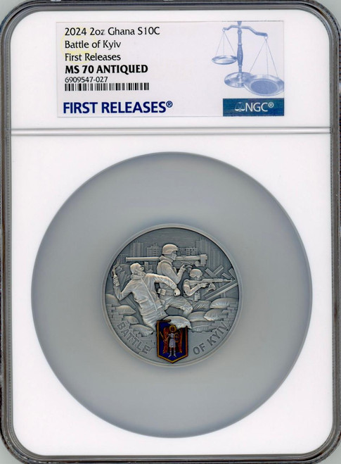 Mint XXI 2024 BATTLE OF KYIV 2 Ounce Antiqued Silver Coin NGC 70 FR OGP INCL  Mint XXI 2024 BATTLE OF KYIV 2 Ounce Antiqued Silver Coin NGC 70 FR OGP INCL