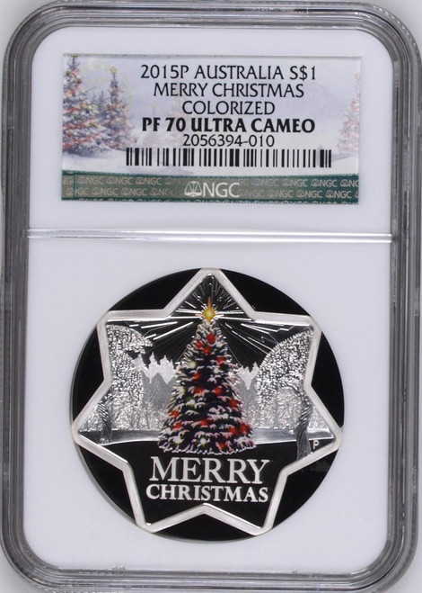 2015 Australia1 oz Silver Merry Christmas Tree Star Shaped Silver Coin NGC 70 UC
