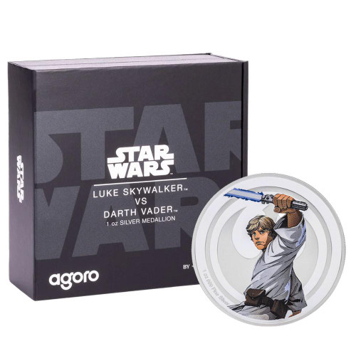 Star Wars™ Star Wars Luke Skywalker vs Darth Vader 1-oz Silver Medallion By Agoro 2000 Mint  Star Wars™ Star Wars Luke Skywalker vs Darth Vader 1-oz Silver Medallion By Agoro 2000 Mint