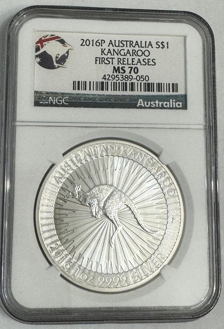 Perth Mint  2016 1oz .9999 Silver $1 Australian Kangaroo NGC MS70 First Releases  Perth Mint  2016 1oz .9999 Silver $1 Australian Kangaroo NGC MS70 First Releases