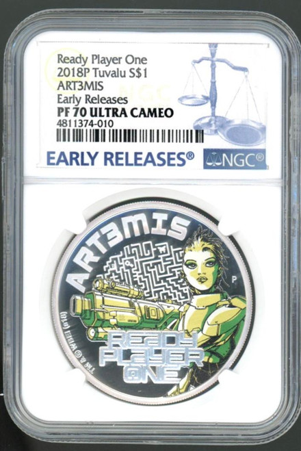 Ready Player One 2018 1 oz Tuvalu Ready Player One Art3mis Silver Coin PF70 FR Box + CoA  Ready Player One 2018 1 oz Tuvalu Ready Player One Art3mis Silver Coin PF70 FR Box + CoA