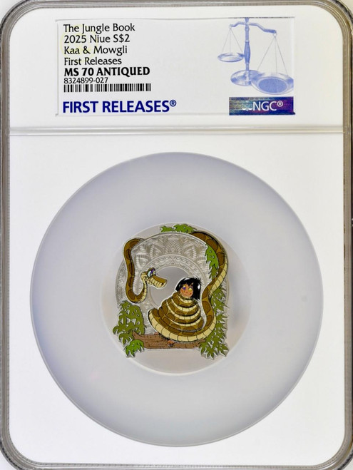 Disney 2025 Niue Disney The Jungle Book Kaa Mowgli 1 oz Silver NGC 70 FR 