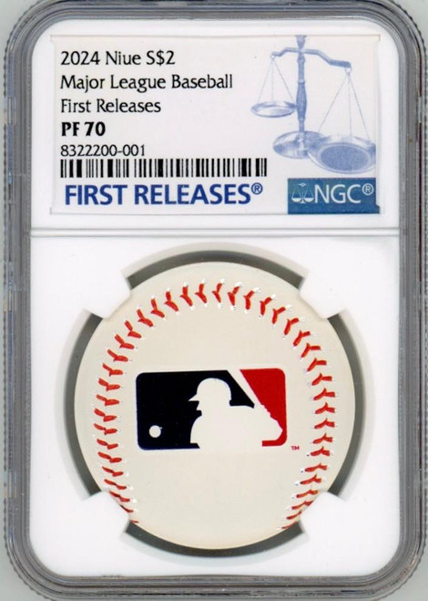 Agoro by New Zealand Mint 2024 Niue MLB Logo Baseball 1 oz Silver Colorized Proof Coin NGC 70 FR 
