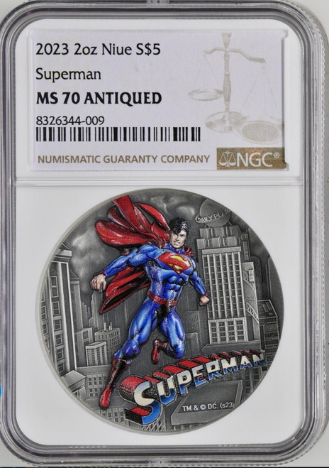 DC Comics 2023 Niue 2 oz Silver Antique Superman NGC 70 (with Box & COA)  DC Comics 2023 Niue 2 oz Silver Antique Superman NGC 70 (with Box & COA)