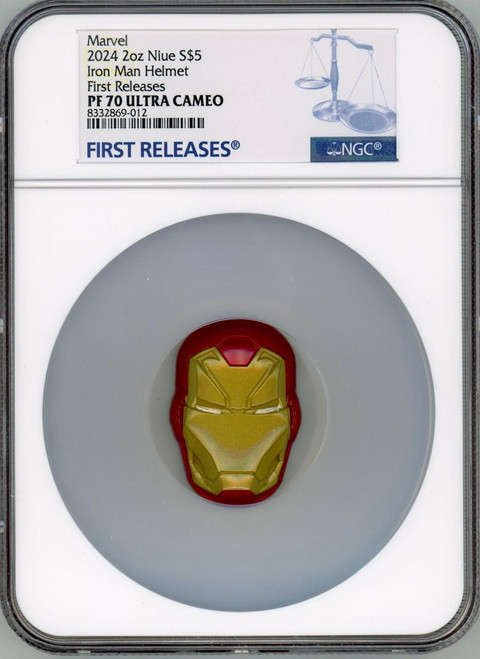 2024 Niue Marvel Iron Man Helmet 2 oz Silver Proof Shaped Coin NGC 70 FR