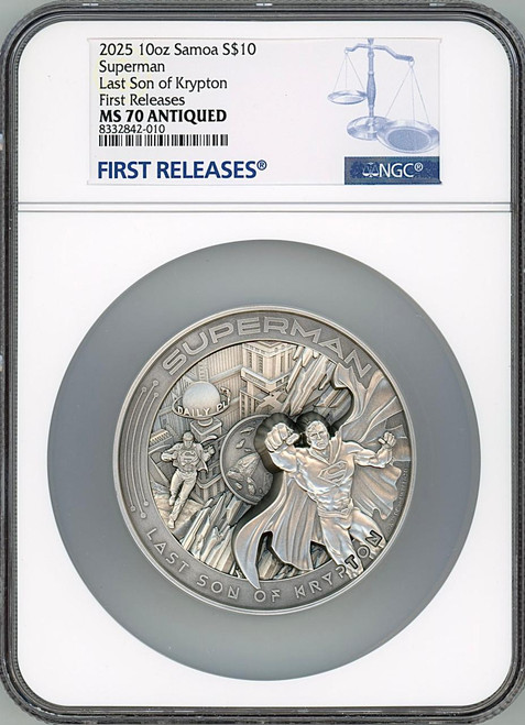 2025 Barbados Superman 10 oz Silver Coin NGC 70 FR (w/ Box & Coa) 250 Made