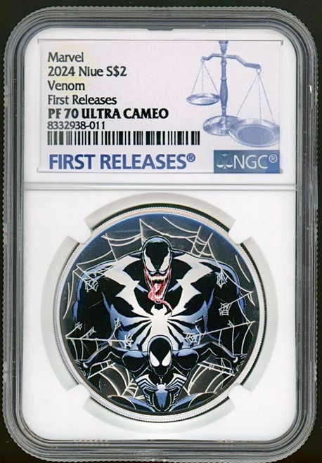 2024 Niue Marvel Comics Venom 1 oz NGC 70 FR Silver Colorized Proof Coin
