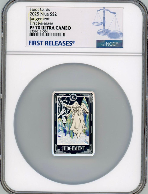 Agoro by New Zealand Mint 2024 Niue Tarot Card The Judgement 1 oz Colorized Silver Coin NGC 70 FR  Agoro by New Zealand Mint 2024 Niue Tarot Card The Judgement 1 oz Colorized Silver Coin NGC 70 FR