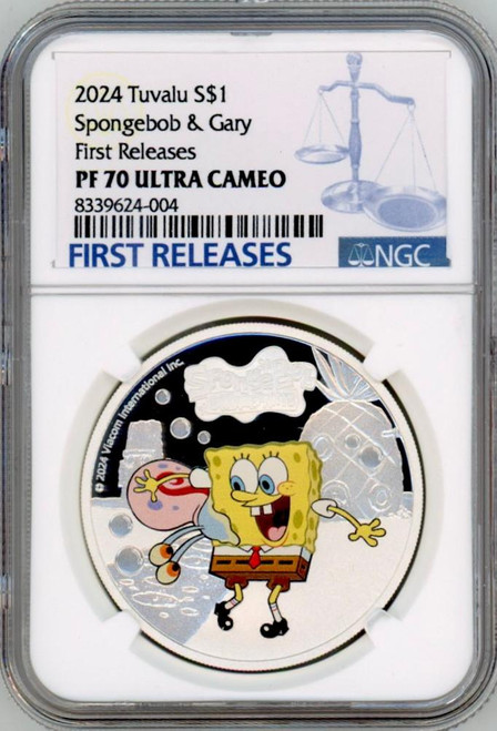 Spongebob 2024 Spongebob & Gary Squarepants 1oz .9999 Silver Coin NGC PF70 UC FR  Spongebob 2024 Spongebob & Gary Squarepants 1oz .9999 Silver Coin NGC PF70 UC FR