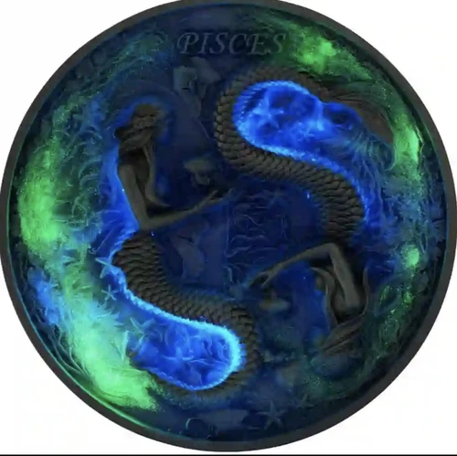 2025 Niue Zodiac Pisces 5oz Silver Antiqued Glow In Dark UV Coin MINT SEALED #15