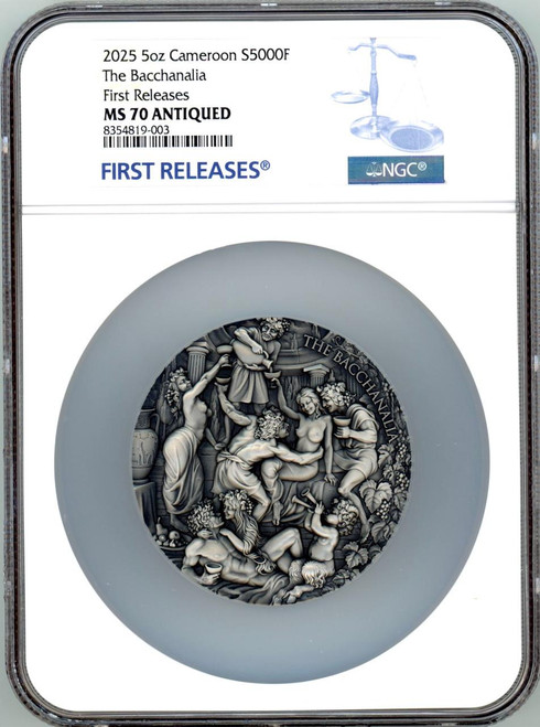 Mint XXI 2025 Cameroon The Bacchanalia Celestial Beauty 5 oz Silver Coin MS 70 FR 