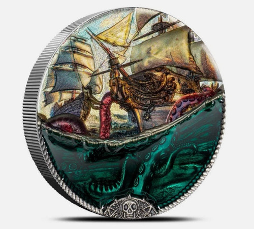 CIT Coin Invest AG 2025 Cook Islands Sea Monster Underwater Fantasy 3oz  Silver Antique Coin 