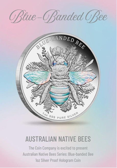 Sunshine Mint (SMI) 2025 Niue Australian Native Bees Blue Banded Bee 1 oz Silver Proof Hologram Coin 