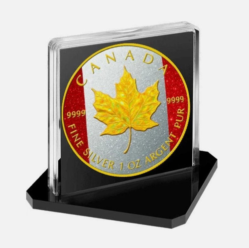  2025 Canada Maple Holo 24k Gold Gilded & Diamond Dusted Flag 1oz Silver Coin 