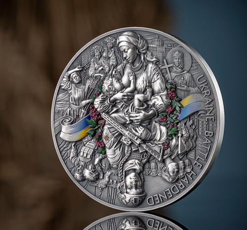 Mint XXI 2025 Ghana Ukraine Battle Hardened 2.0 10 Cedis 2oz Silver Coin 