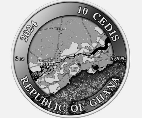 Mint XXI 2024 Ghana LIBERATION OF KHERSON 10 Cedis 2 oz Silver Coin Ukraine 