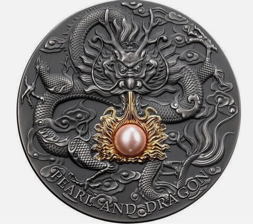 Dancing With the Stars 2024 Niue Pink Pearl and Dragon Divine Pearls 2oz Antique finish Silver Coin 5$ 