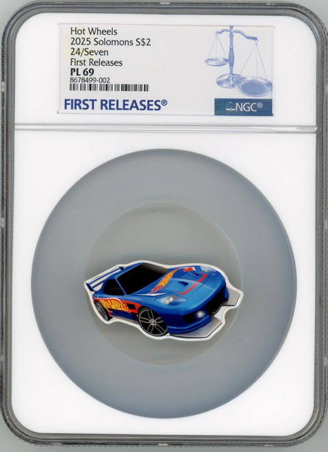 Pamp  Suisse 2025 PAMP Hot Wheels™ 24/Seven Shaped & Colorized Coin NGC 69 FR COA 0011 
