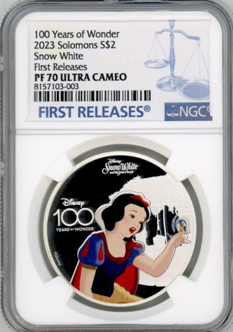 Disney 2023 Solomon Isl Snow White Disney 100 Years of Wonder 1oz Silver Coin NGC 70 FR 