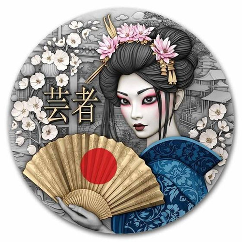 T&S 2025 Niue  Geisha 2 oz Antiqued Silver Gilded Coin By T&S Coin Mintage of 500 