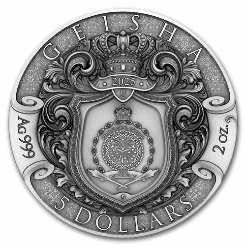 T&S 2025 Niue  Geisha 2 oz Antiqued Silver Gilded Coin By T&S Coin Mintage of 500 