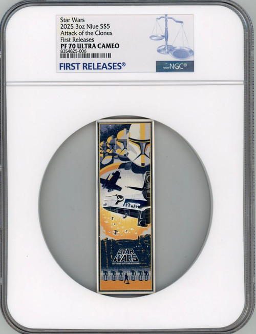 Star Wars™ 2025 Niue Star Wars Attack of the Clones 3 oz Proof Silver Poster Coin NGC 70 FR 