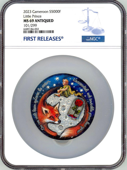 Mint XXI 2023 Cameroon Little Prince 5oz Antique finish Silver Coin 5000 F CFA 69 FR POP 