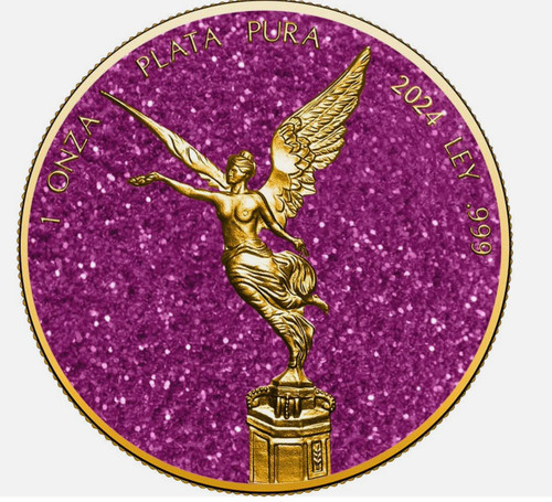  2024 Mexico Libertad Precious Stones Pink Topaz Edition 1oz Silver Coin 