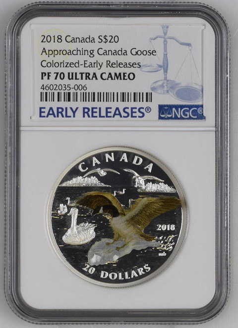 2018 Canada Approaching Canada Goose $20 Silver Coin NGC PF 70 UC ER