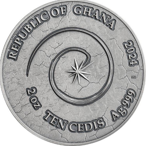 Mint XXI 2024 Ghana DRAGON Chronicles of Fire 2 oz Antiqued Silver Coin 
