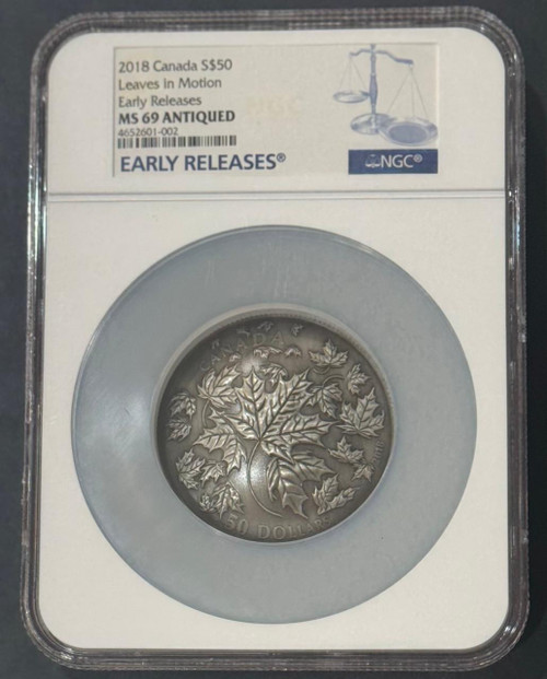 Royal Canadian Mint 2018 CANADA  $50 Maple Leaves in Motion 5.06 oz Silver Coin MS 69 Early Release 