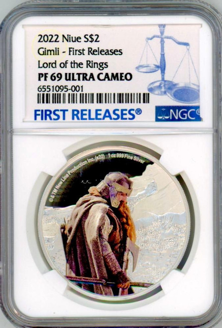  2022 Niue Gimli  Lord of the Rings 1oz .999 Silver Proof Coin Mintage NGC 69 FR 