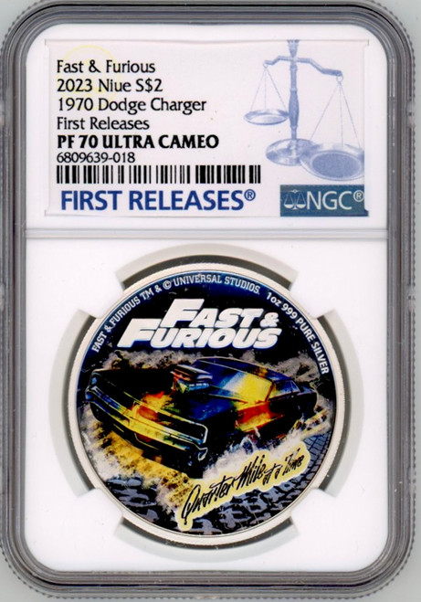 2023 Fast and Furious Dodge Charger 1oz Silver Proof Coin NGC 70 FR